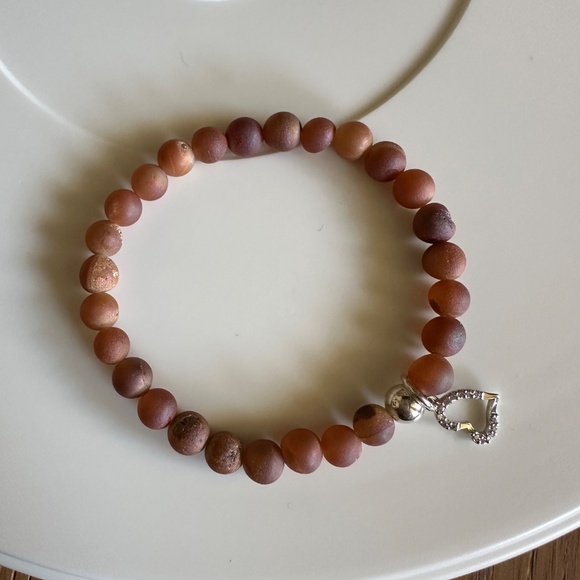 6mm Matte Peach Druzy with Pave Heart Charm and Sterling Silver Spacer - Picture 6 of 7